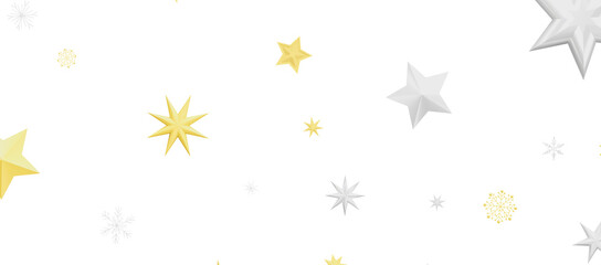 golden openwork shiny snowflakes, star, 3D rendering.