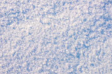 Background of fresh snow, blue shadows