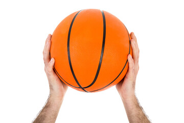 Two hands holding a basketball isolated on transparent background