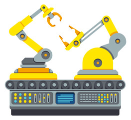 Electronic robot arm device. Complex machinery engineering