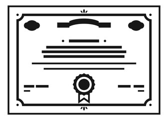 Certificate line icon. Educational diploma black symbol - obrazy, fototapety, plakaty