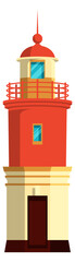 Marine coast light beacon. Cartoon lighthouse icon