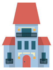 Mansion flat icon. Big house front view