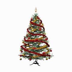 Christmas tree with decorations, isolated on white background, 3D illustration, cg render