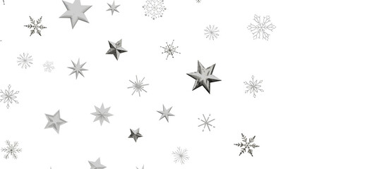 With Realistic Snowflakes Overlay On Light Silver Backdrop. Xmas Holidays