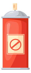 Red aerosol bottle. Metal spray cartoon container