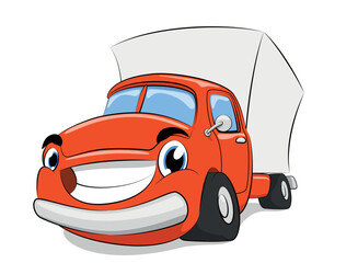 vector cartoon delivery cargo truck. Red car delivery. Isolate.