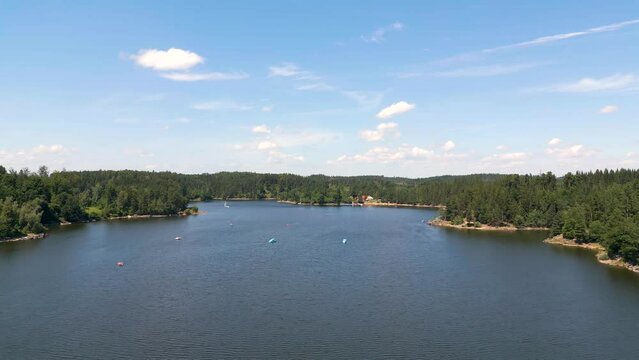 Aerial of beautiful reservoir Ottenstein in Lower Austria, Austria(4K, UHD)