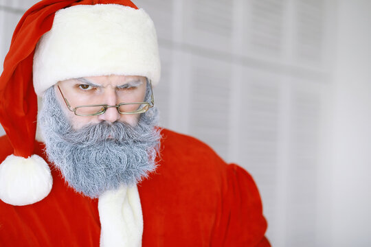 Portrait of real happy Santa Claus.Funny Santa. Theme Christmas holidays and winter new year Christmas are coming!
