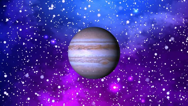 slow motion Jupiter planet with small star in the cosmos