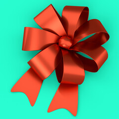 Realistic decorative bow or ribbon for gift box isolated on green background.