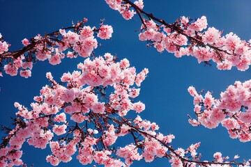 Sakura Blossom tree branches, japanese pink cherry