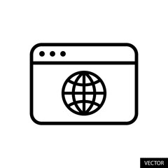 Website browser, Web browser, Domain, Webpage vector icon in line style design for website, app, UI, isolated on white background. Editable stroke. Vector illustration.