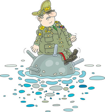 military officer sitting on floating mine clip art preview