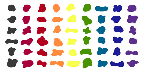 Inkblot color silhouette. Blots, splats vector. Organic abstract splodge elemets collection. Drops and splashes of ink. Paint splash. Wet spots, splashes of liquid paint drops and ink splatters. 