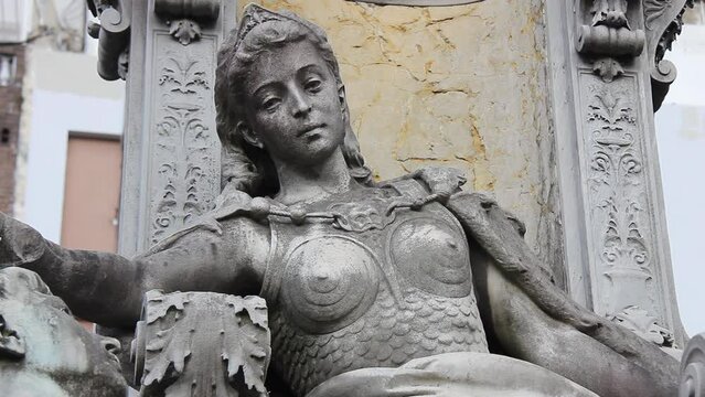 Statue of Woman in Recoleta Cemetery, Buenos Aires, Argentina. Close Up. 4K Resolution.