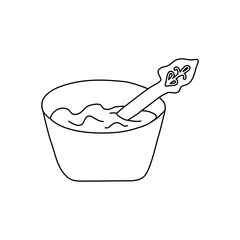 Bowl with marmalade and spoon, doodle style flat vector outline for kids coloring book