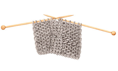 Knitting. Needles and knitted fabric. Watercolor illustration.