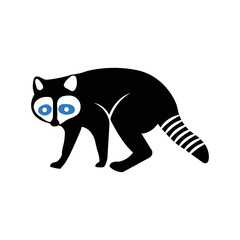 Fototapeta na wymiar Wild animal cute raccoon icon | Black Vector illustration |