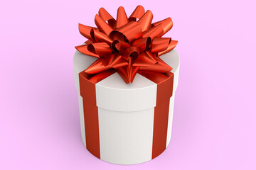 Gift boxes with ribbon and bow isolated on pink background. greeting design