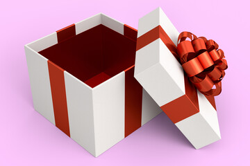 Gift boxes with ribbon and bow isolated on pink background. greeting design