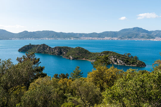 Bedir Adasi island located next to larger Cennet Adasi island near Marmaris town in Turkey.