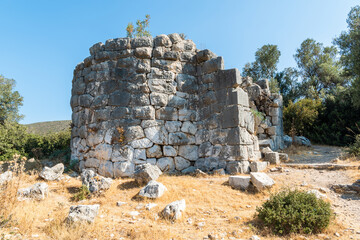 Ruined building of Small Bath at Patara ancient site in Antalya province of Turkey.