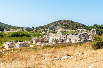 View over the ruins of the Harbour Bath at Patara ancient site in Antalya province of Turkey
