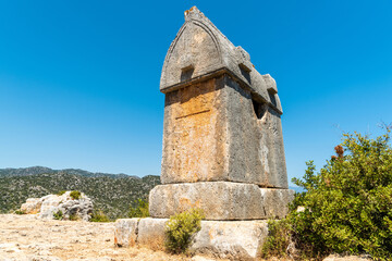 Lycian sarcophagus tomb near Kalekoy village in Kekova region of Antalya province of Turkey.