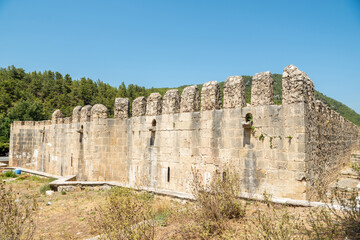 Historic Alara han, a 13th-century caravanserai inn near Alanya, Turkey.