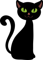Cartoon black cat with green eyes
