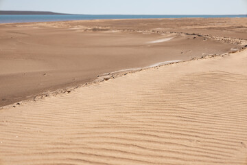 Ripples in the sand made by the wind.
