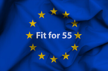 Flagge der Europäischen Union (EU) mit der Aufschrift Fit for 55.