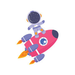 illustration vector graphic cute astronaut kid driving rocket. 