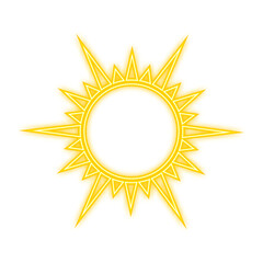 Sun icon doodles isolated on blue background. Summes season. Sun neon