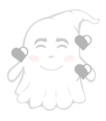 Vector illustration of a cartoon ghost in love and surrounded by hearts