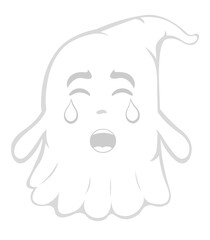 Vector illustration of a cartoon ghost with a sad expression, crying and tears falling from his eyes