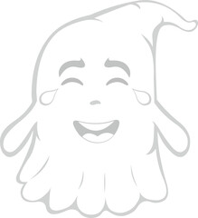 Vector illustration of a cartoon ghost with a cheerful expression and tears of laughter