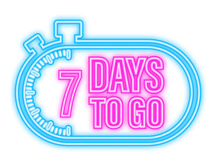 7 Days to go. Countdown timer. Neon icon. Time icon. Count time sale. Vector stock illustration