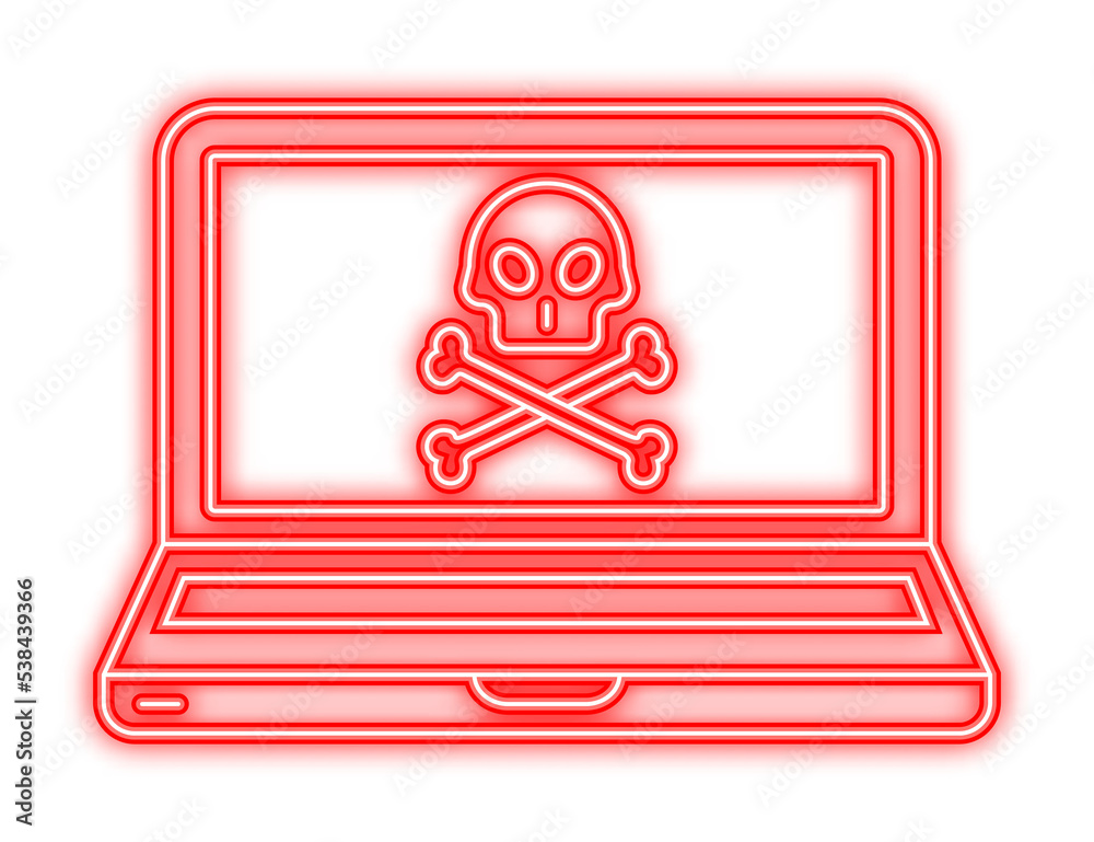 Wall mural Cyber attack. Neon icon. Data Phishing with fishing hook, laptop, internet security. Vector stock illustration