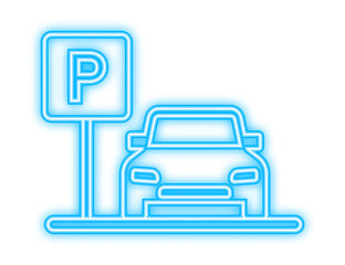 Template with parking. Logo, icon, label. Parking on white background. Neon icon. Web element. Vector stock illustration
