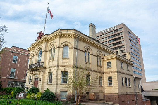 Hartford, Connecticut, United States of America – April 28, 2017. B.P.O. Elks Lodge in Hartford, CT. The B.P.O. Elks Lodge is a historic fraternal lodge building at 34 Prospect Street in Hartford, CT