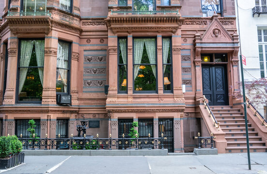 New York City, USA &ndash; May 8, 2017.  Samuel J. Tilden House, a landmarked Victorian Gothic Revival brownstone at 15 Gramercy Park in Manhattan, New York City, occupied by the National Arts Club.