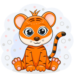 Vector illustration of a tiger cub on a white background.