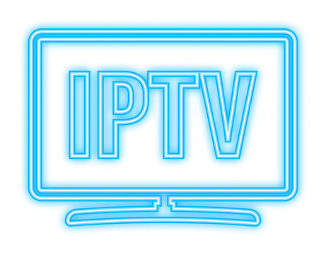 Iptv Badge, icon, logo. Neon icon. Vector stock illustration