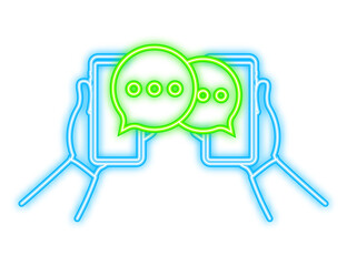 Chat Message Bubbles on smartphone screen. Neon icon. Social network. Messaging. Vector stock illustration