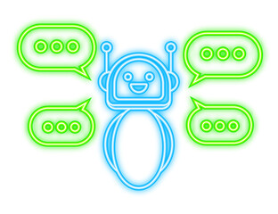 Robot icon. Bot sign design. Neon icon. Chatbot symbol concept. Voice support service bot. Online support bot. Vector illustration