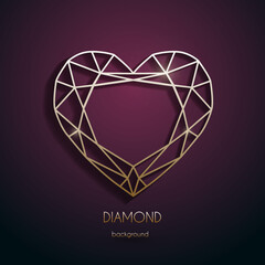 Abstract luxury template with golden heart-shaped diamond outlined shape - eps10 vector