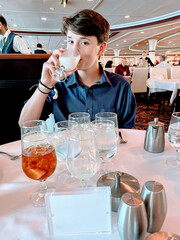 Drinking oat milk during a cruise dinner