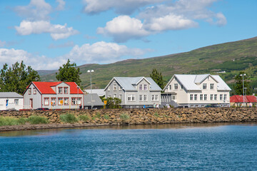 Coastline of town of Akureyri in Iceland